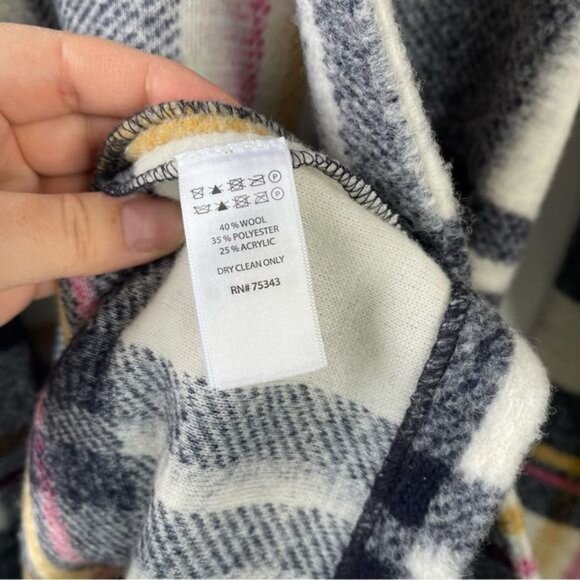 Rachel Zoe Wool Plaid Open Front with Pockets Navy White Pink Jacket Size XS - Picture 6 of 6